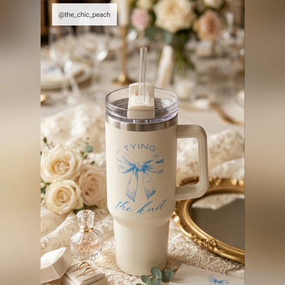 Francesca's Collections Other - 🩷 $15 | Francesca’s 40oz White Travel Tumbler NWT “Tying the Knot” Blue Bow 🤍